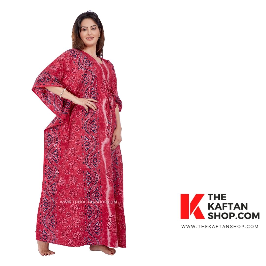 Coral Pink Hand-Dyed Batik Cotton Kaftan - Unique Comfort | The Kaftan Shop