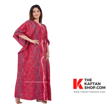 Coral Pink Hand-Dyed Batik Cotton Kaftan - Unique Comfort | The Kaftan Shop