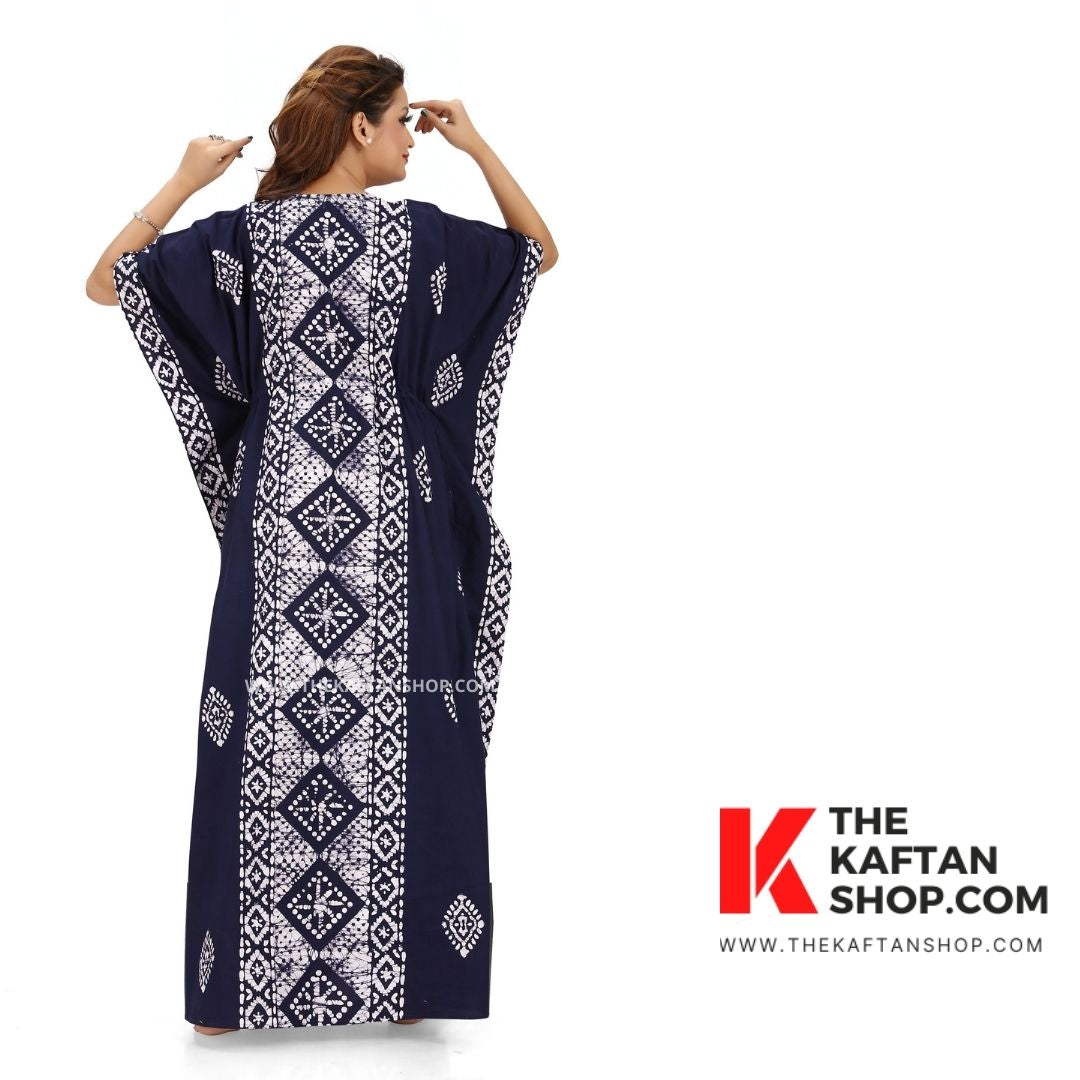 Blue Diamond Design Hand Dyed Batik 100% Cotton Kaftan - The Kaftan Shop