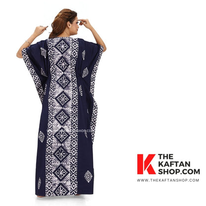 Blue Diamond Design Hand Dyed Batik 100% Cotton Kaftan - The Kaftan Shop