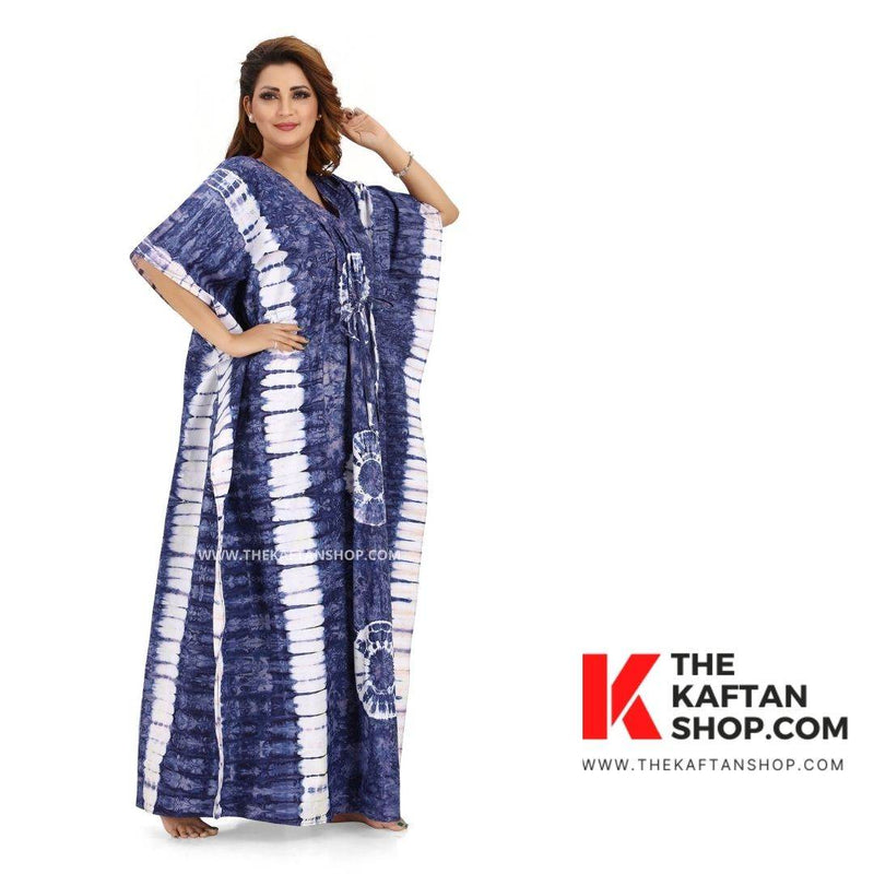 Blue Round Tie-Dye, Hand Dyed Batik, 100% Cotton Kaftan - K091 - image 4