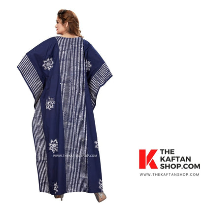 Stripe Navy Blue Hand Dyed Batik Tie-up 100% Cotton Kaftan – The Kaftan Shop