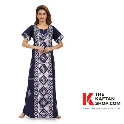 Premium Blue Diamond Batik Night Gown - 100% Cotton | TheKaftanShop