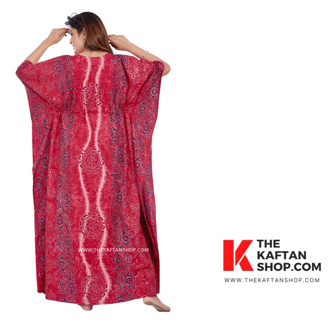 Hand-Dyed Coral Pink Batik Cotton Kaftan K05 - The Kaftan Shop