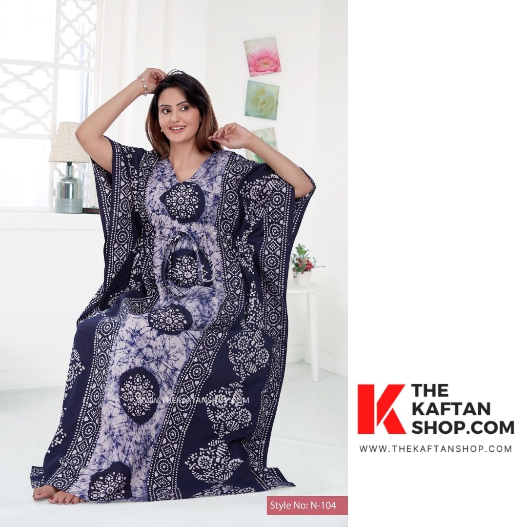 Navy Blue Batik Tie-Up Kaftan | Hand-Dyed 100% Cotton | The Kaftan Shop