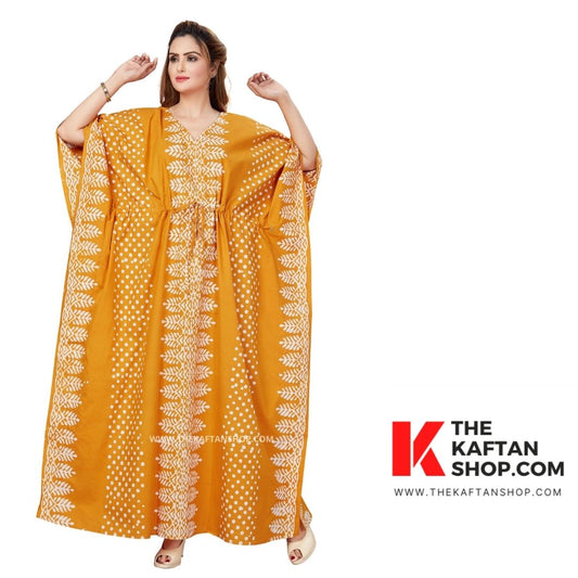 Yellow Dotted Hand Dyed Batik 100% Cotton Kaftan | TheKaftanShop