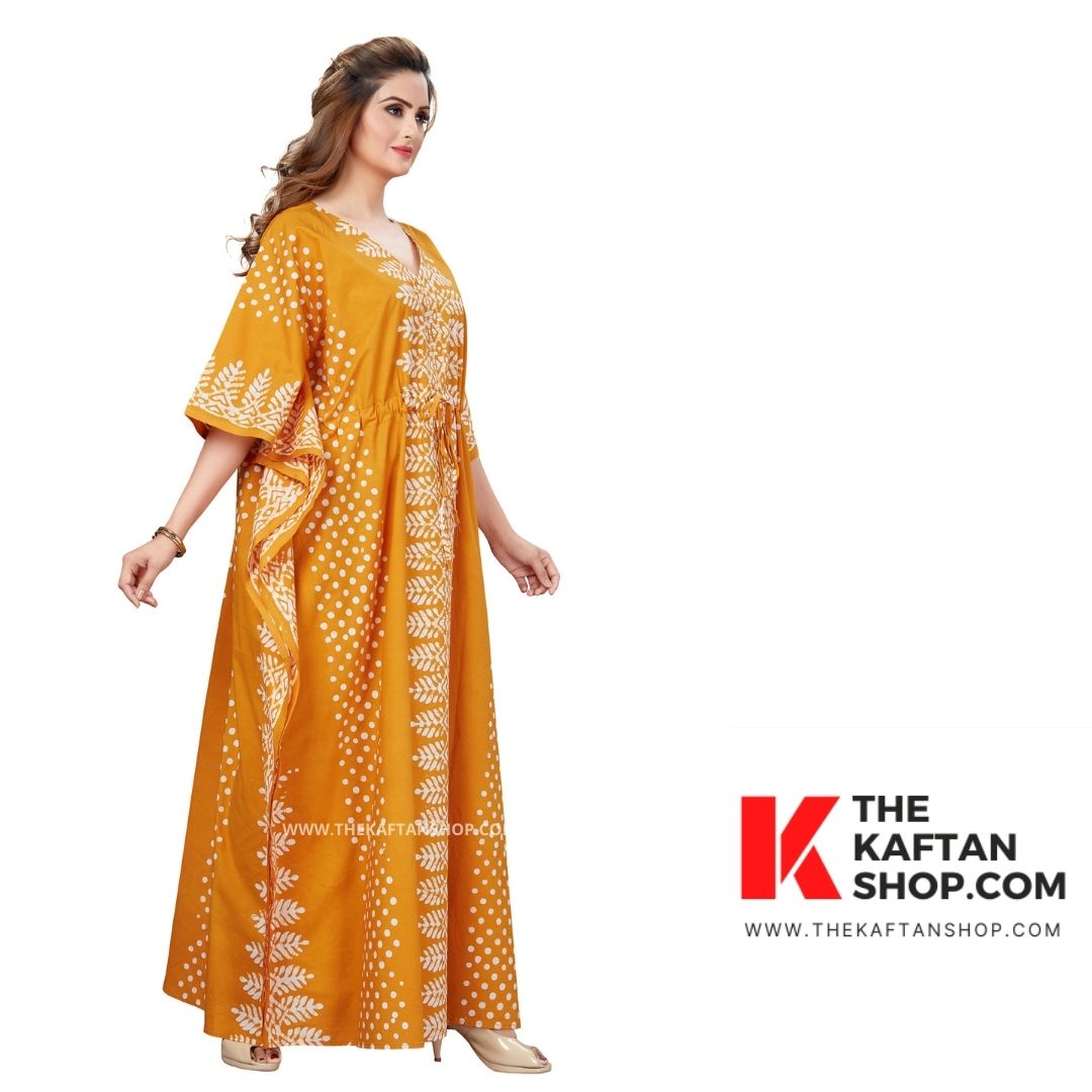 Yellow Dotted Hand Dyed Batik 100% Cotton Kaftan | Buy Kaftans Online