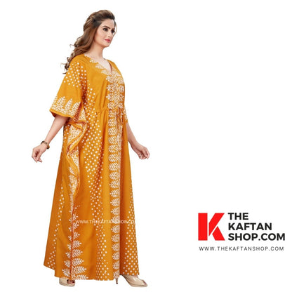 Yellow Dotted Hand Dyed Batik 100% Cotton Kaftan | Buy Kaftans Online