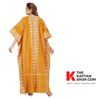 Hand Dyed Yellow Dotted Batik 100% Cotton Kaftan | Buy Online – TheKaftanShop