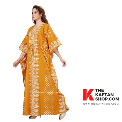 Yellow Dotted Batik 100% Cotton Kaftan | TheKaftanShop - Buy Online