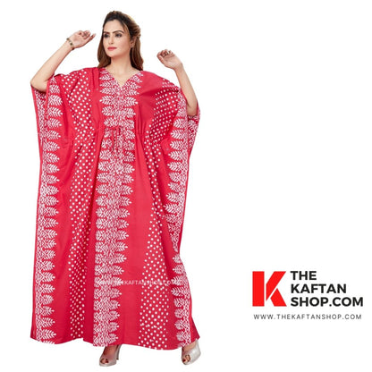 Pink Dotted Hand Dyed Batik 100% Cotton Kaftan | TheKaftanShop