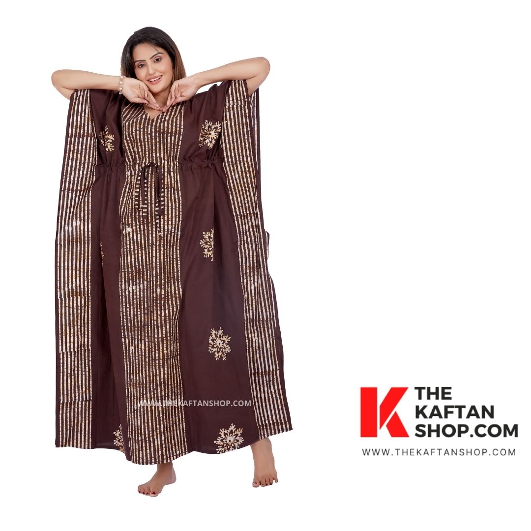 Coffee Brown Hand-Dyed Batik Tie-Up 100% Cotton Kaftan