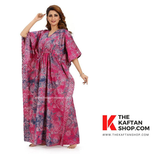 Purple & Pink Block Design, Hand Dyed Batik Tie-up, 100% Cotton Kaftan - K066