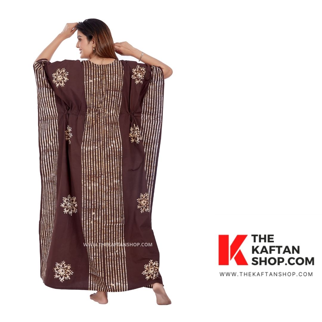 Hand Dyed Coffee Brown Batik Tie-Up Cotton Kaftan - TheKaftanShop.com