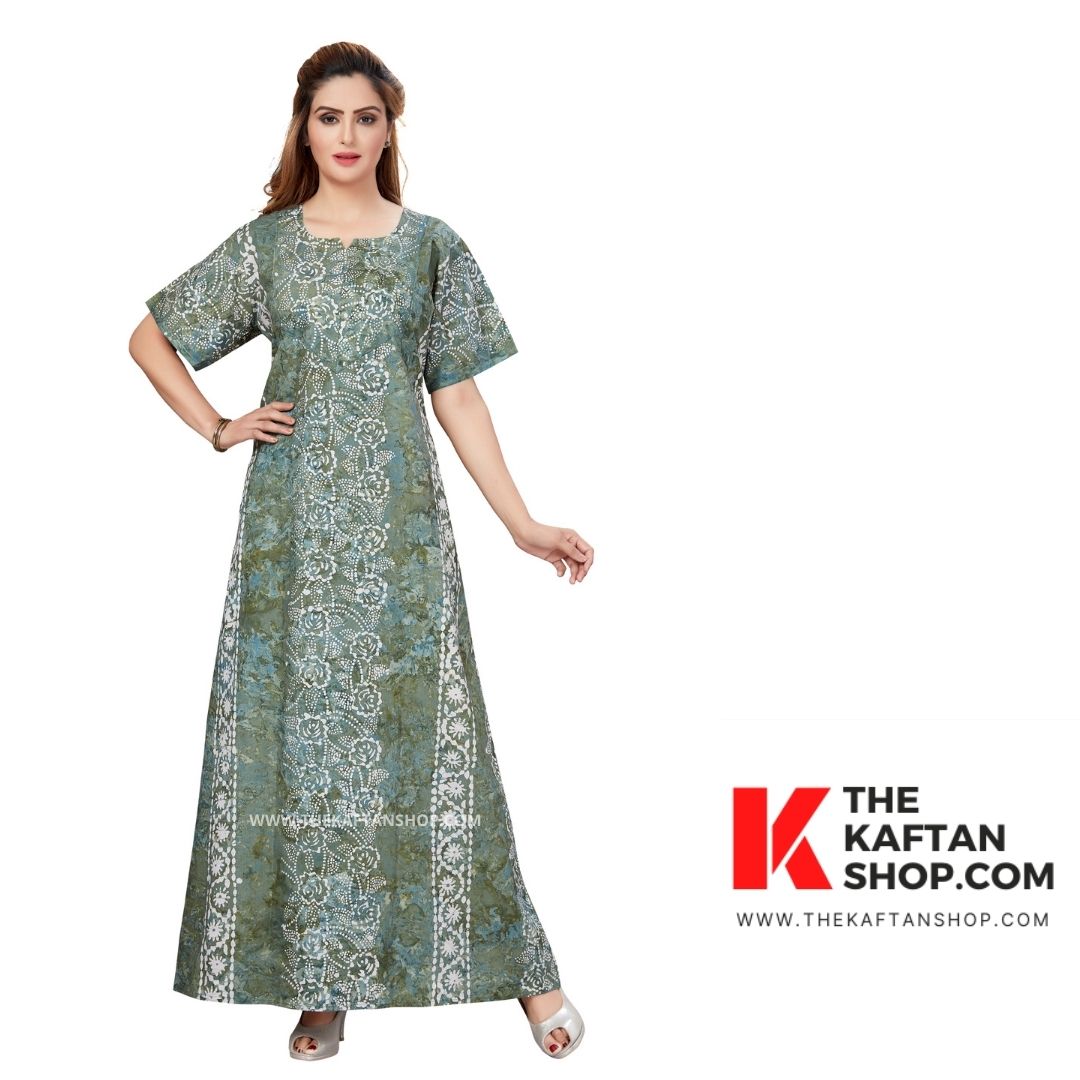 Leaf Green Batik Night Gown - Hand Dyed 100% Cotton | The Kaftan Shop