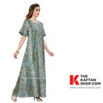 Leaf Green Flowers, Hand Dyed Batik, 100% Cotton Night Gown - NG035 image 2