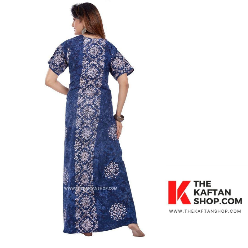 Blue Flowers, Hand Dyed Batik, 100% Cotton Night Gown - NG036 image 4