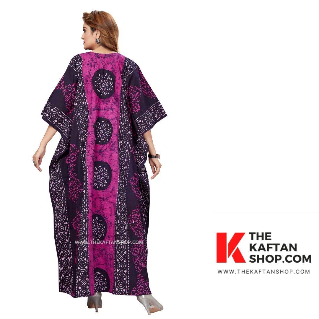 K020 - Pink Black Circles, Hand Dyed Batik, 100% Cotton Kaftan - thekaftanshop.com