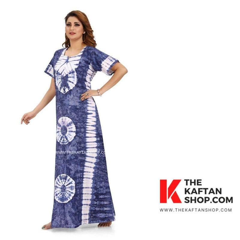 Blue Round Tie-Dye, Hand Dyed Batik, 100% Cotton Night Gown - NG091 image 2