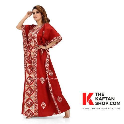 Red Diamond Design, Hand Dyed Batik, 100% Cotton Kaftan - K080