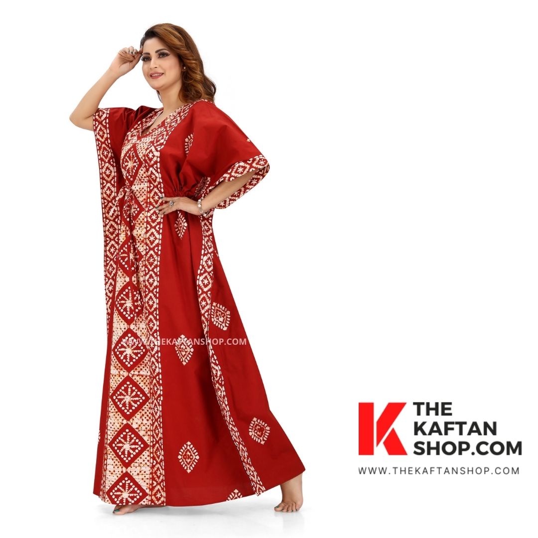 Red Diamond Design Hand Dyed Batik 100% Cotton Kaftan | The Kaftan Shop