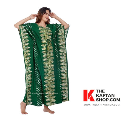 Hand-Dyed Green Dotted Batik Kaftan | 100% Cotton | TheKaftanShop