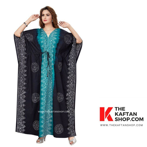 Green & Black Shaded, Hand Dyed Batik, 100% Cotton Kaftan - K040