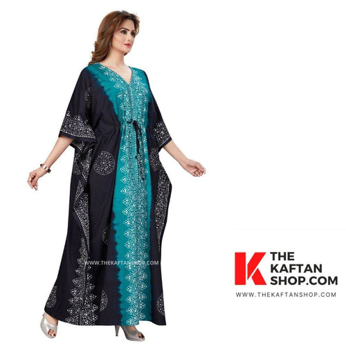 Green & Black Shaded, Hand Dyed Batik, 100% Cotton Kaftan - K040