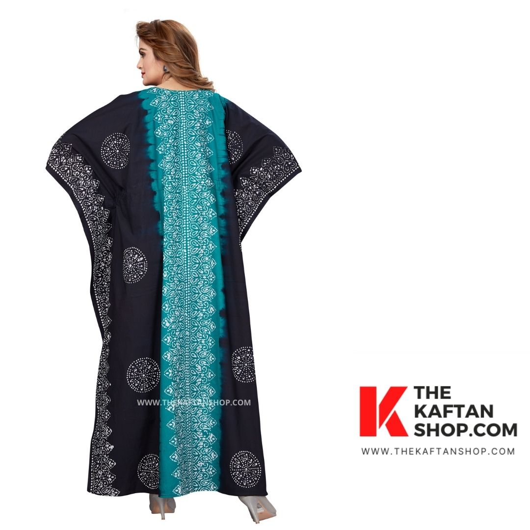 Green &amp; Black Shaded Batik Kaftan | Hand-Dyed Cotton | TheKaftanShop