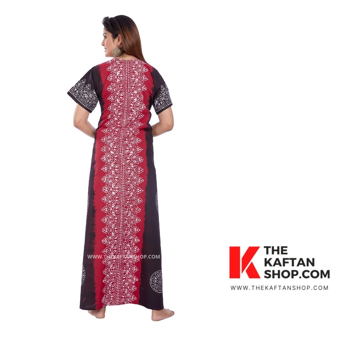 Shaded Red &amp; Black Hand-Dyed Batik 100% Cotton Night Gown - The Kaftan Shop