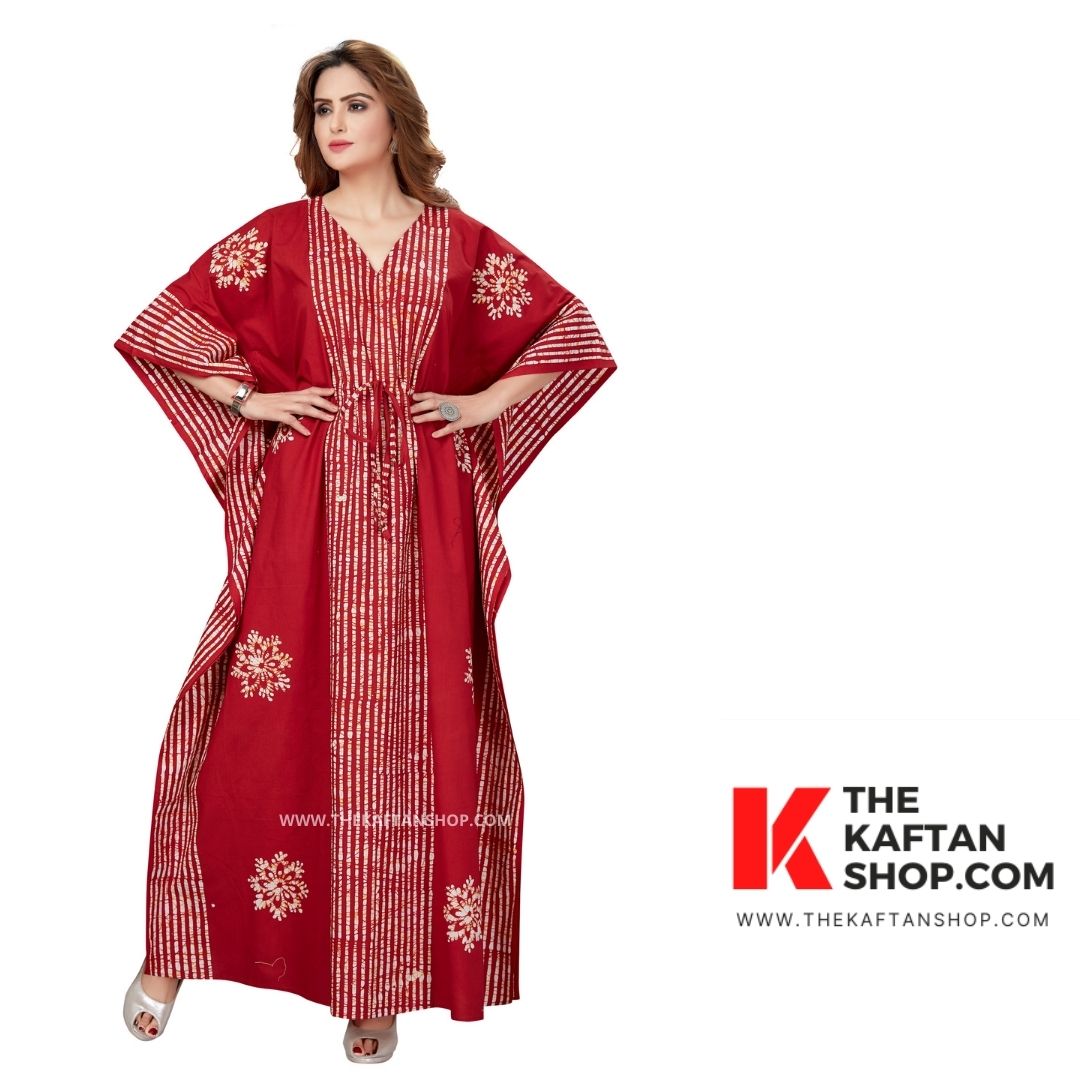 Red Stripe Hand-Dyed Batik Cotton Kaftan | Buy Online