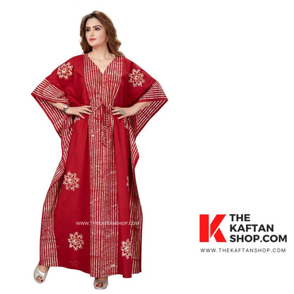 Red Stripe Hand-Dyed Batik Cotton Kaftan | Buy Online