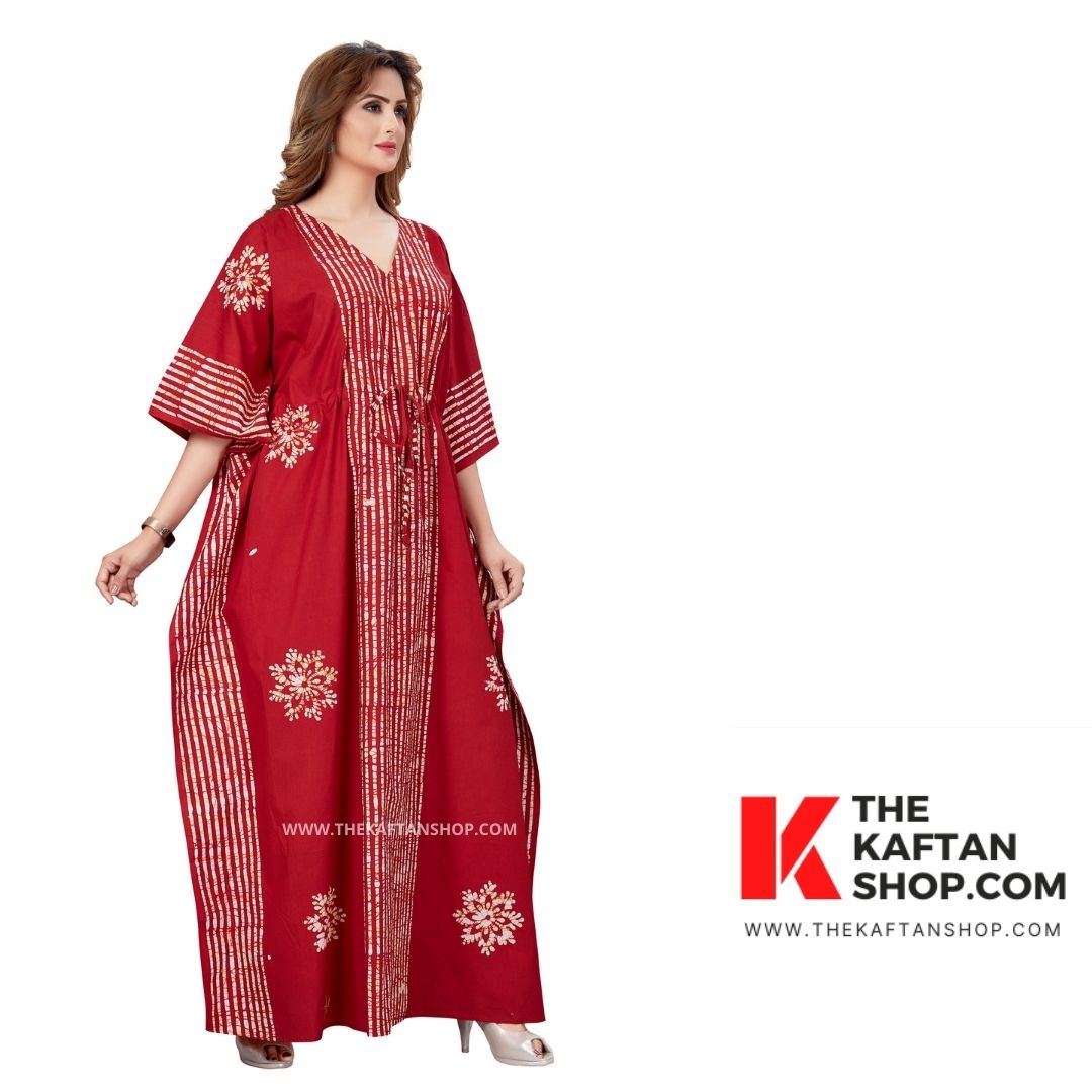 Red Stripe Hand-Dyed Batik 100% Cotton Kaftan | Buy Online