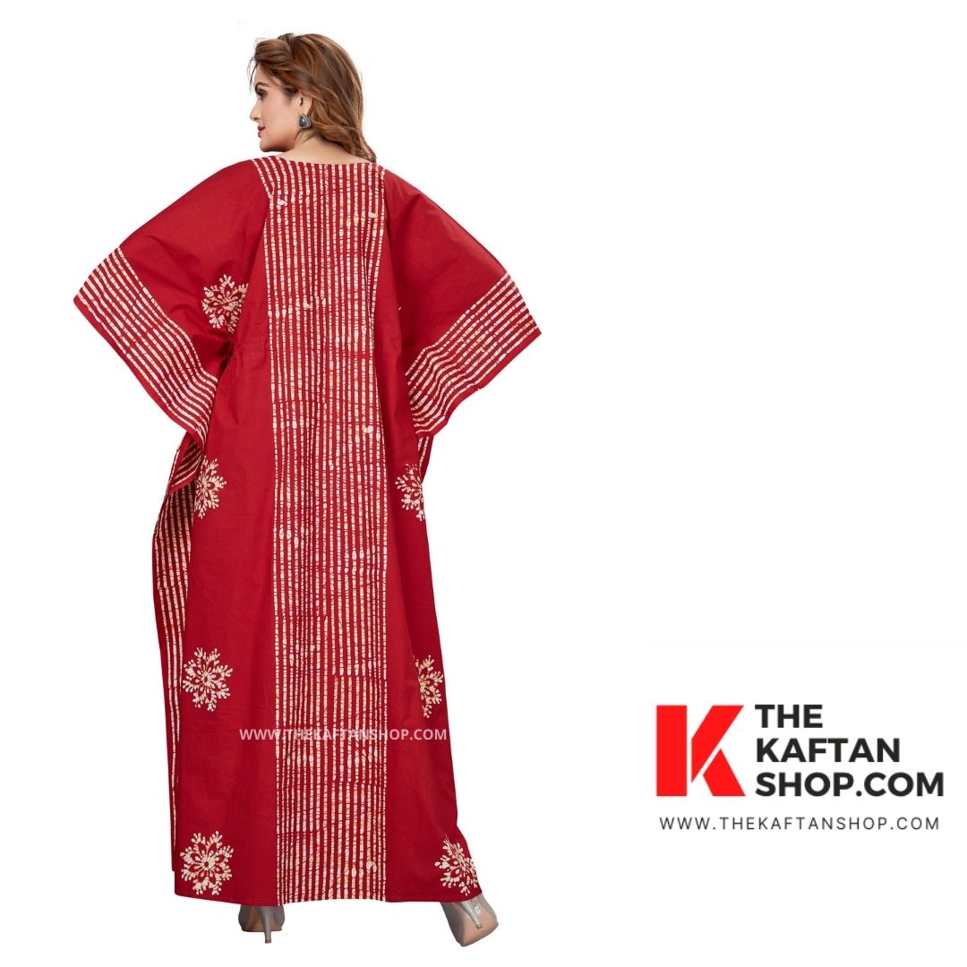 Red Stripe Hand-Dyed Batik Cotton Kaftan - 100% Cotton | The Kaftan Shop