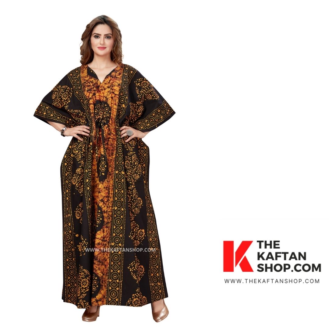 Premium Hand-Dyed Brown & Black Circle Cotton Kaftan - The Kaftan Shop