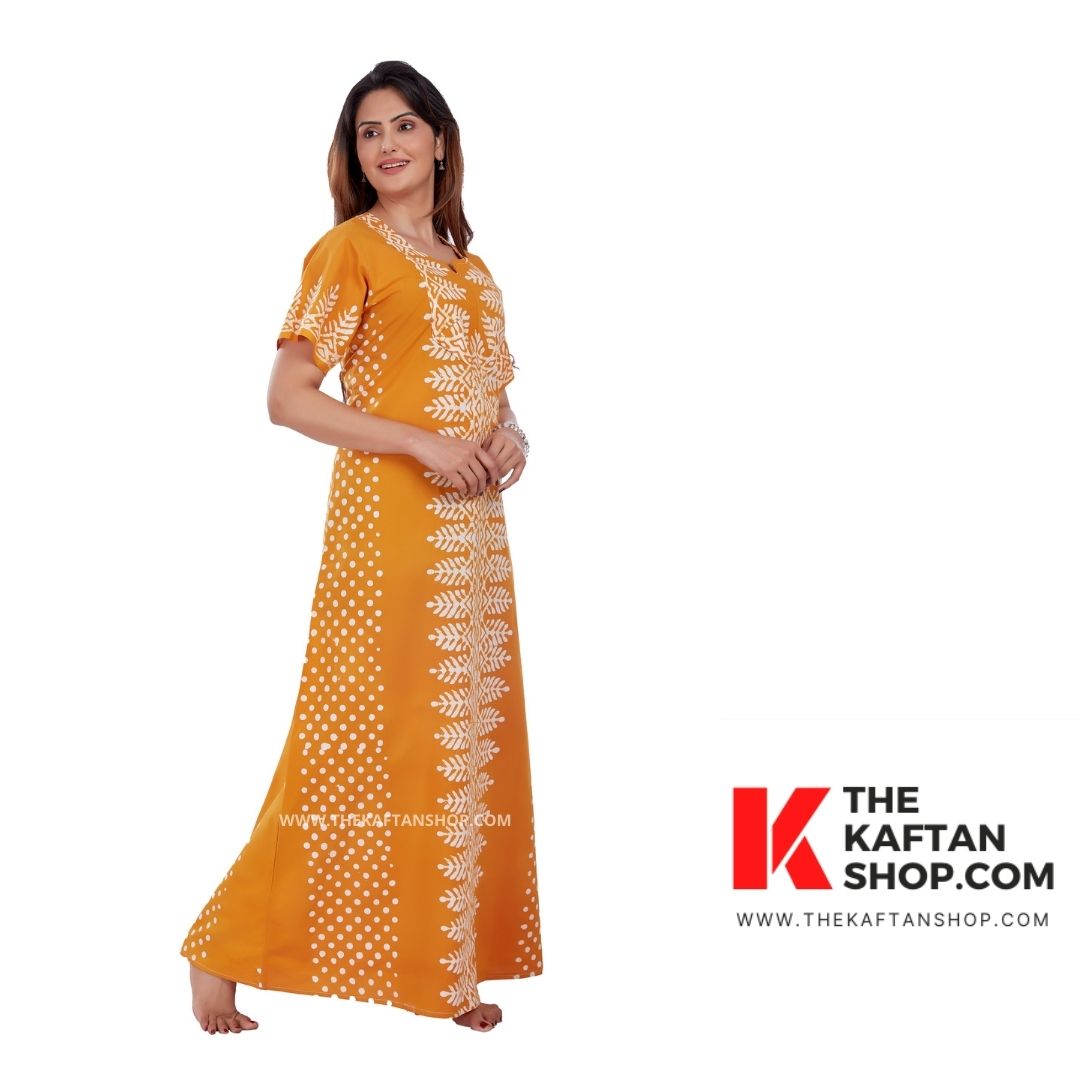 Summer Yellow Hand-Dyed Batik Cotton Night Gown | The Kaftan Shop