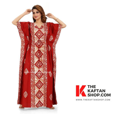 Red Diamond Design, Hand Dyed Batik, 100% Cotton Kaftan - K080