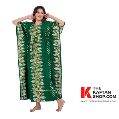 Green Dotted Hand Dyed Batik 100% Cotton Kaftan | The Kaftan Shop