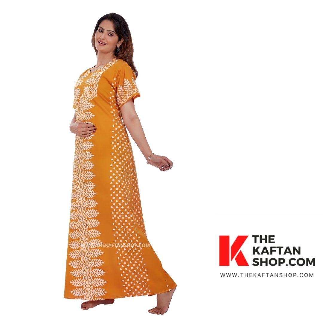 Summer Yellow Hand-Dyed Batik 100% Cotton Night Gown - The Kaftan Shop