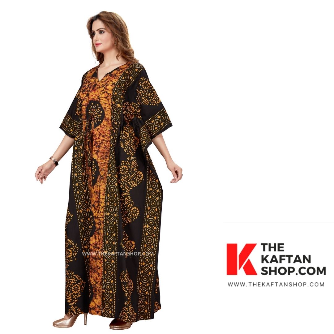 Brown & Black Circle Hand-Dyed Cotton Kaftan - TheKaftanShop