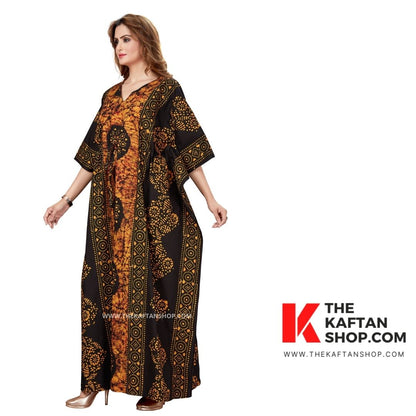 Brown & Black Circle Hand-Dyed Cotton Kaftan - TheKaftanShop