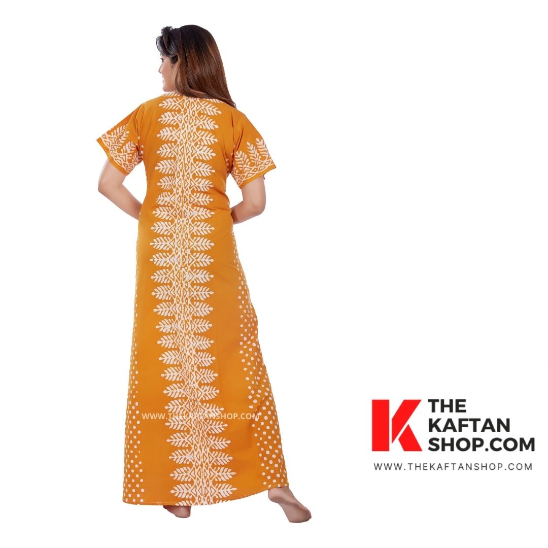 Summer Yellow Hand-Dyed Batik 100% Cotton Night Gown | The Kaftan Shop