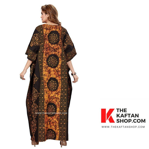 Brown Black Circles, Hand Dyed Batik, 100% Cotton Kaftan - K022