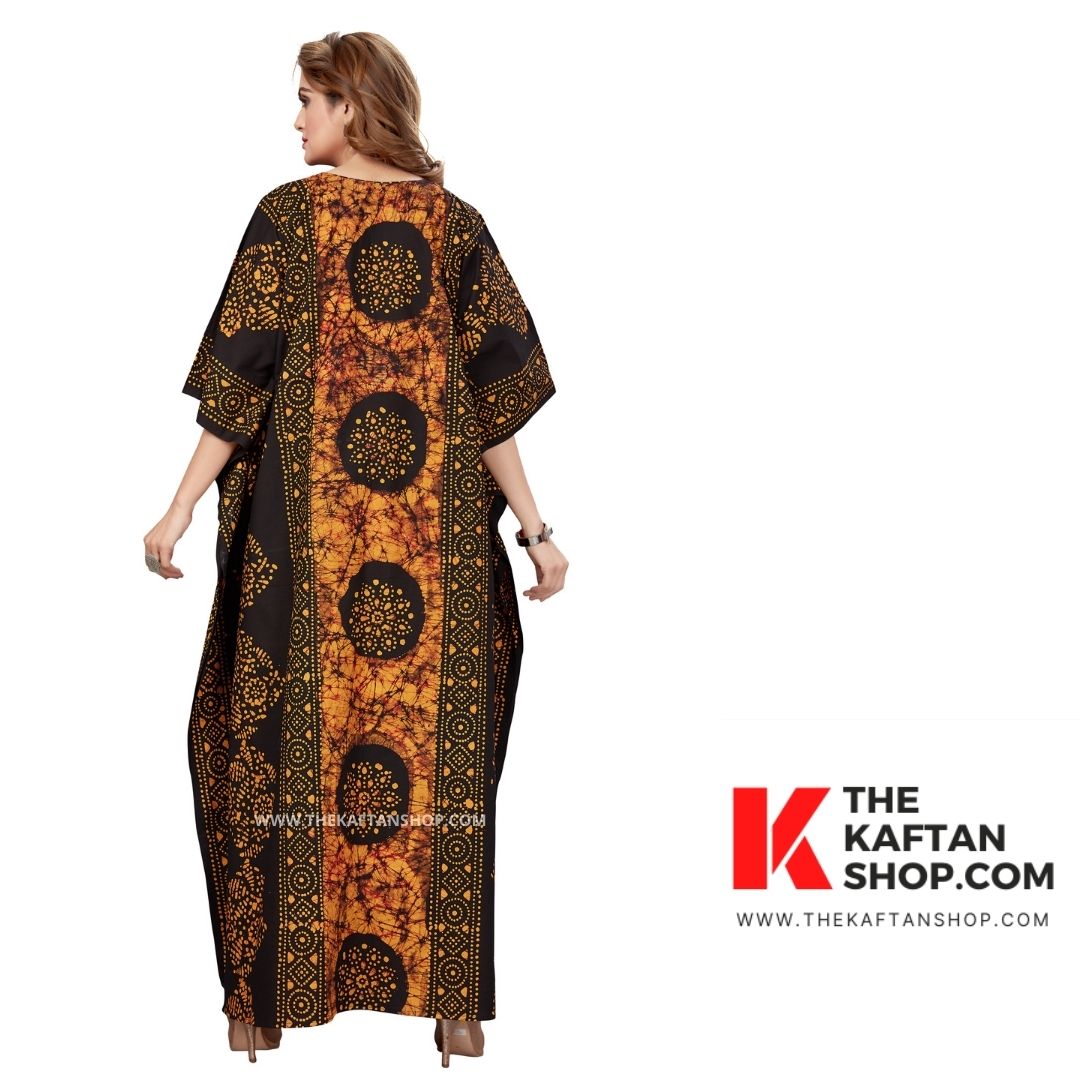 100% Cotton Brown and Black Circle Hand-Dyed Kaftan - The Kaftan Shop