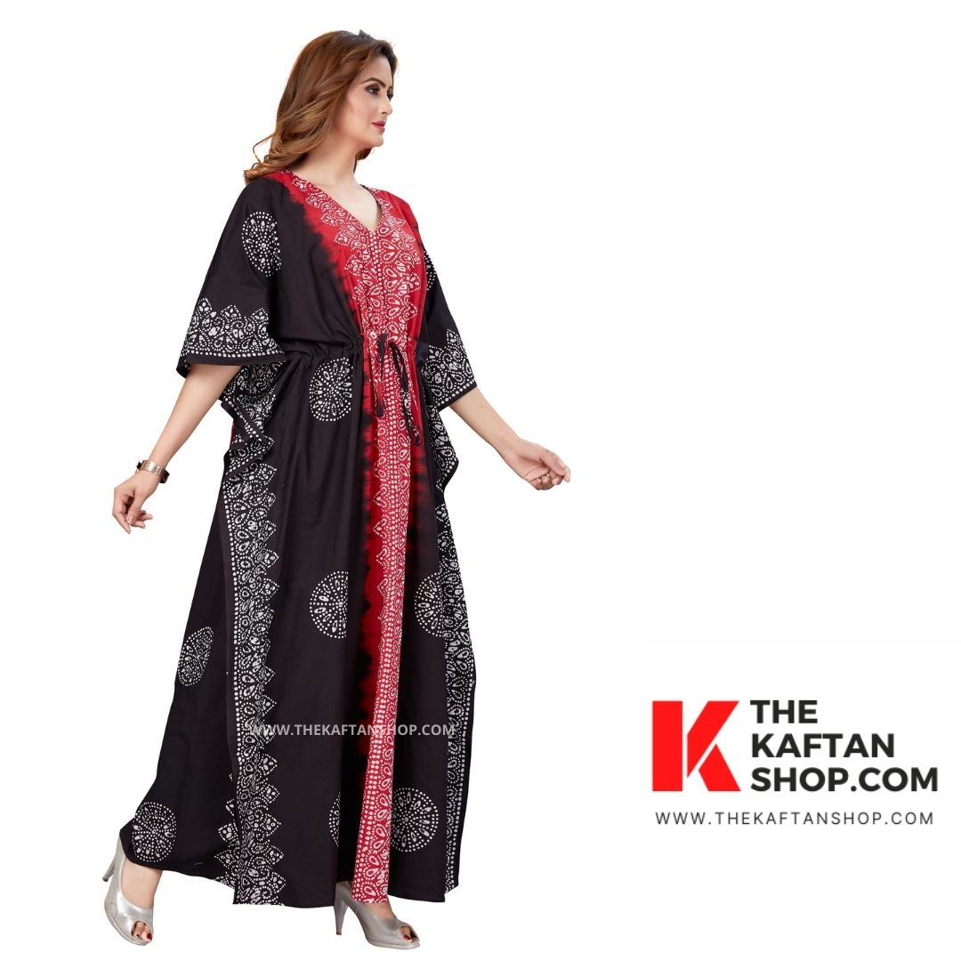 Red &amp; Black Shaded Hand Dyed Batik Cotton Kaftan - The Kaftan Shop