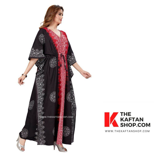 Red & Black Shaded, Hand Dyed Batik, 100% Cotton Kaftan - K042