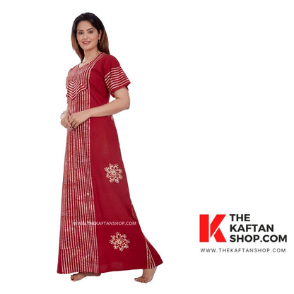 Chilly Red Hand Dyed Batik Cotton Night Gown - The Kaftan Shop