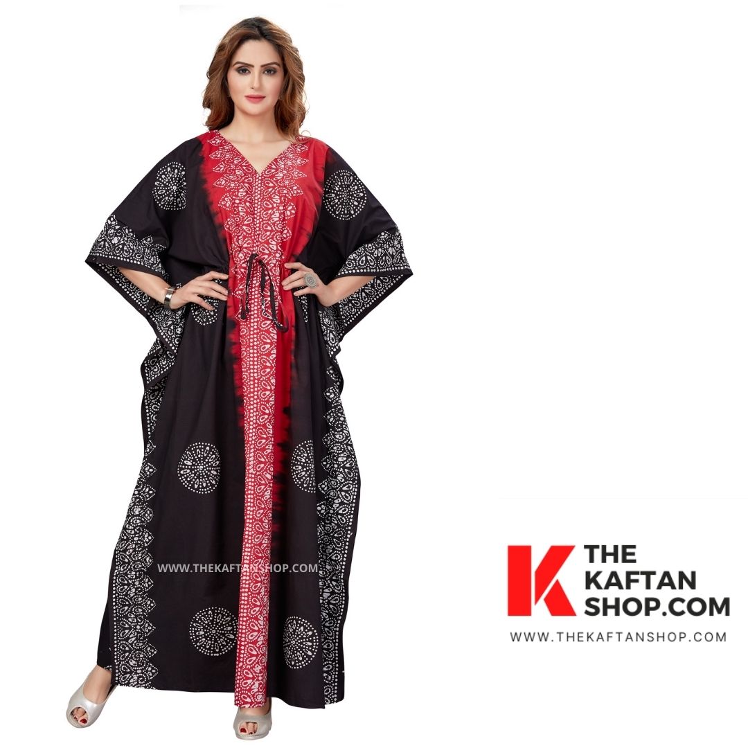 Red &amp; Black Shaded Hand-Dyed Batik 100% Cotton Kaftan - The Kaftan Shop