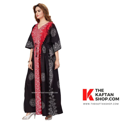 Red &amp; Black Shaded Hand-Dyed Batik Cotton Kaftan - The Kaftan Shop