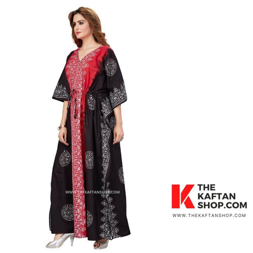 Red & Black Shaded, Hand Dyed Batik, 100% Cotton Kaftan - K042